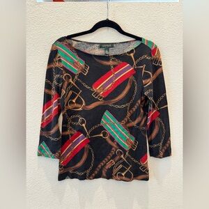 Lauren Ralph Lauren women's top featuring an equestrian-inspired belting print